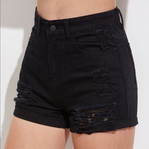 SHEIN Distressed High Waisted Black Shorts
